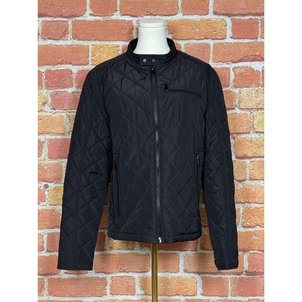 ZARA Women's Black Quilted Bomber Jacket Size‎ Medium Vented Zipper Pockets